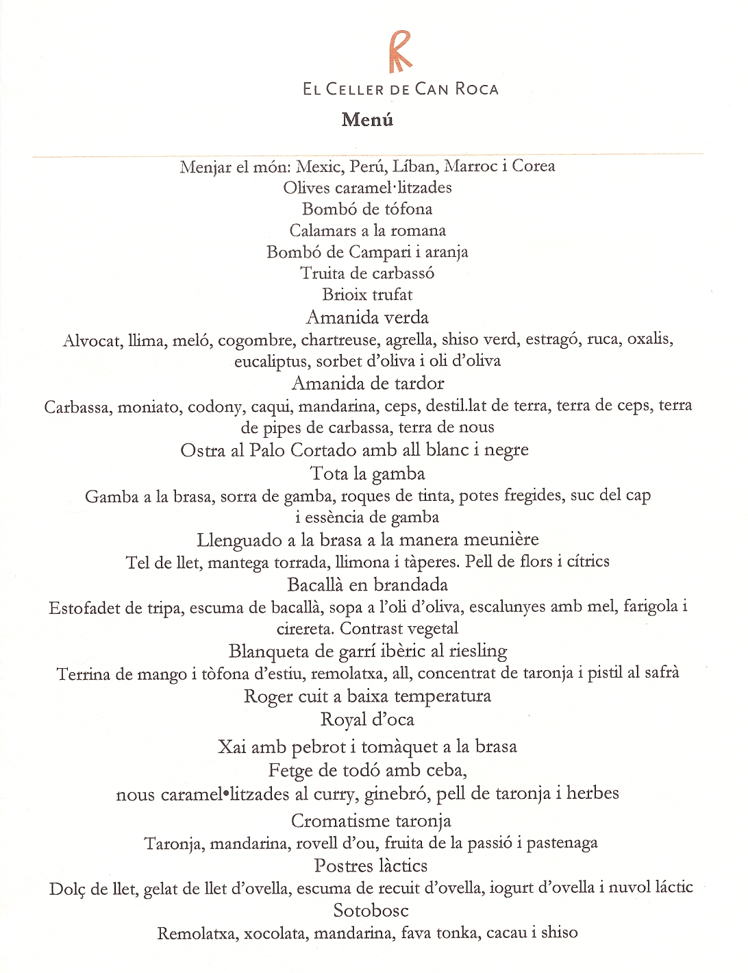 Restaurante El Celler de Can Roca can roca menu